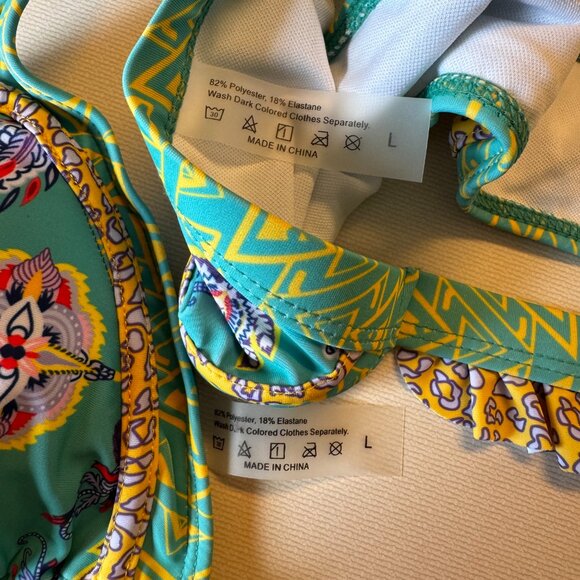 Unbranded Bikini Swimsuit Turquoise Green Print Large Boho - Picture 5 of 5